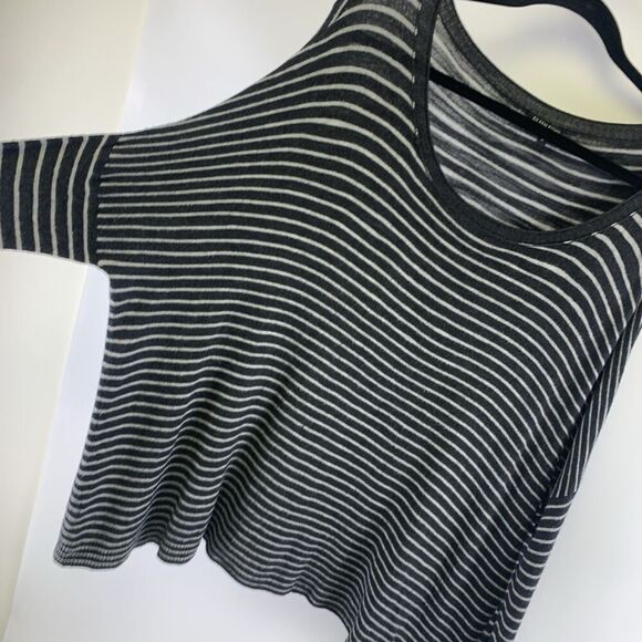 Eileen Fisher Gray Striped Lightweight Knit Sweater Scoop Neck Slouch Medium - Picture 3 of 13